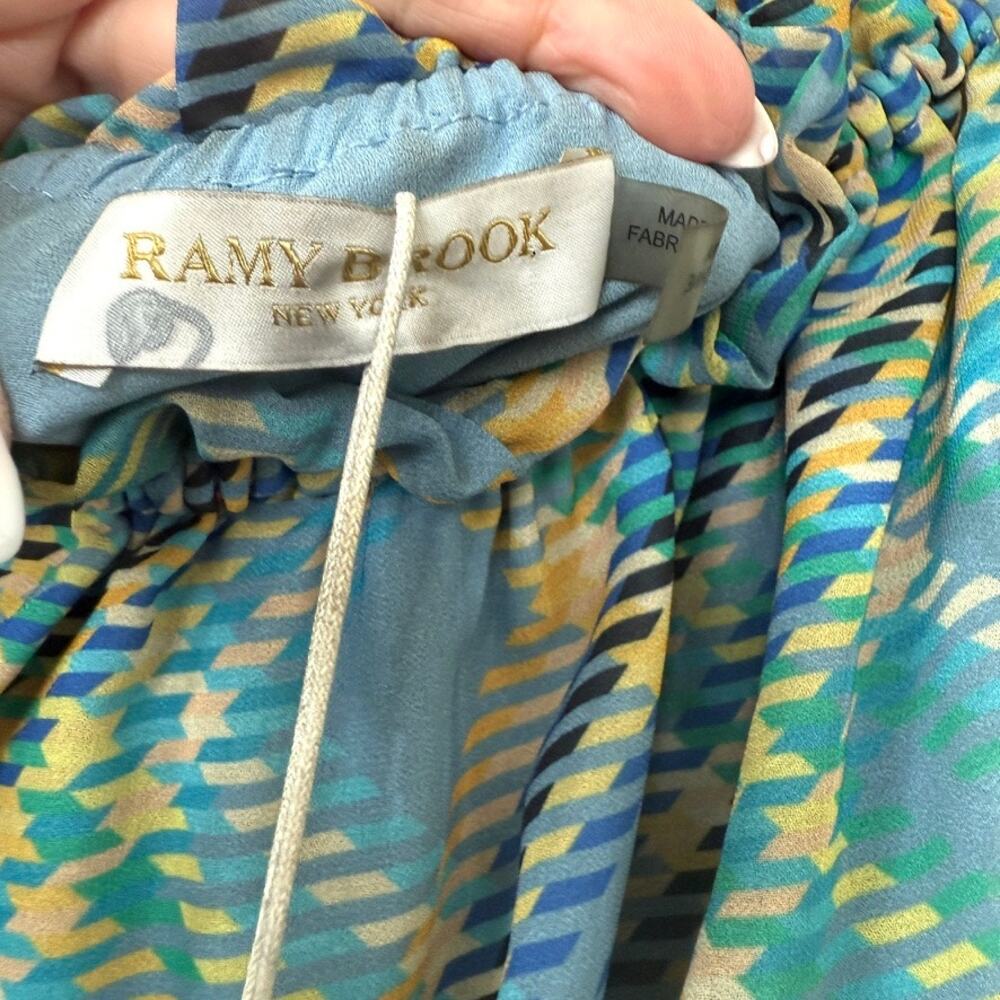 RAMY BROOK Harla Dress Blue Multicolor Pleated Boho Puff Sleeve Fairycore NWT S - Picture 3 of 11